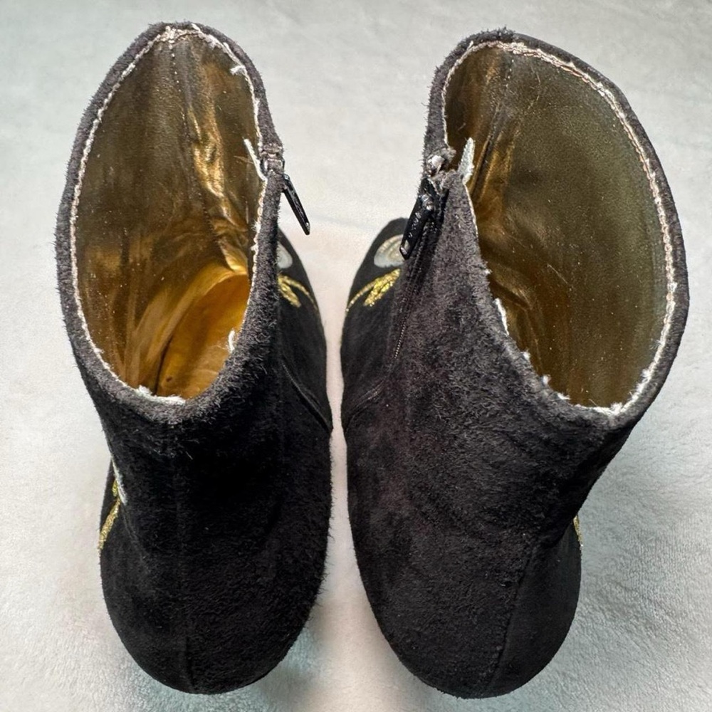 Vintage Deadstock 1970s/80s Black Genuine Leather Suede Ankle Boots with Chains - Picture 4 of 8